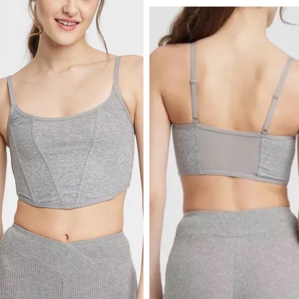 Colsie Gray Ribbed Knit Cropped Boned Corset Top/ Size: Medium